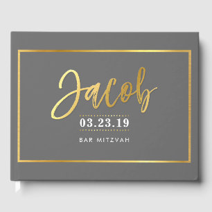 BAR MITZVAH modern faux gold on gray for JACOB Guest Book