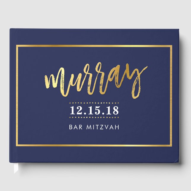 BAR MITZVAH  modern faux gold on navy for MURRAY Guest Book (Front)