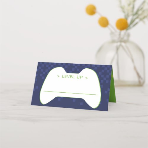 BAR MITZVAH modern gamer control navy neon green Place Card