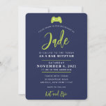 BAR MITZVAH modern gaming control navy lime green Invitation<br><div class="desc">*** NOTE - THE LIME GREEN TYPE Script font IS A PRINTED PICTURE *** - - - - - - - - - - - - - - - - - - - - - - - - CONTACT ME for custom "script lettering" Love the design, but would like to...</div>