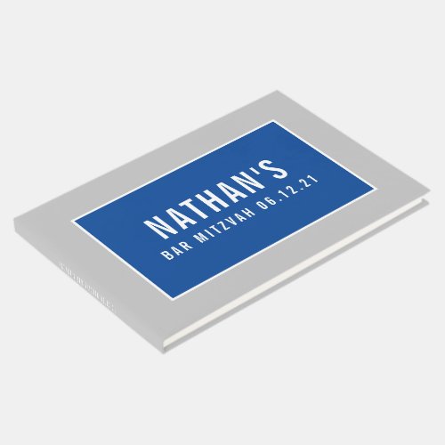 BAR MITZVAH modern geometric pattern gray blue Guest Book