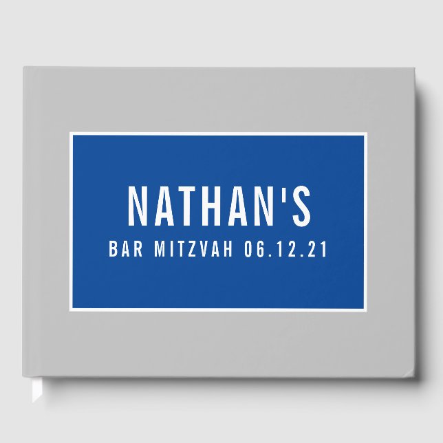 BAR MITZVAH modern geometric pattern gray blue Guest Book (Front)