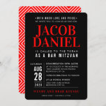 BAR MITZVAH modern geometric stack black red Invit Invitation<br><div class="desc">by kat massard >>> WWW.SIMPLYSWEETPAPERIE.COM <<< - - - - - - - - - - - - CONTACT ME to help with balancing your type perfectly Love the design, but would like to see some changes - another color scheme, product, add a photo or adapted for a different occasion...</div>