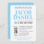 BAR MITZVAH modern geometric stack sporty blue Invitation<br><div class="desc">by kat massard >>> WWW.SIMPLYSWEETPAPERIE.COM <<< - - - - - - - - - - - - CONTACT ME to help with balancing your type perfectly Love the design, but would like to see some changes - another color scheme, product, add a photo or adapted for a different occasion...</div>
