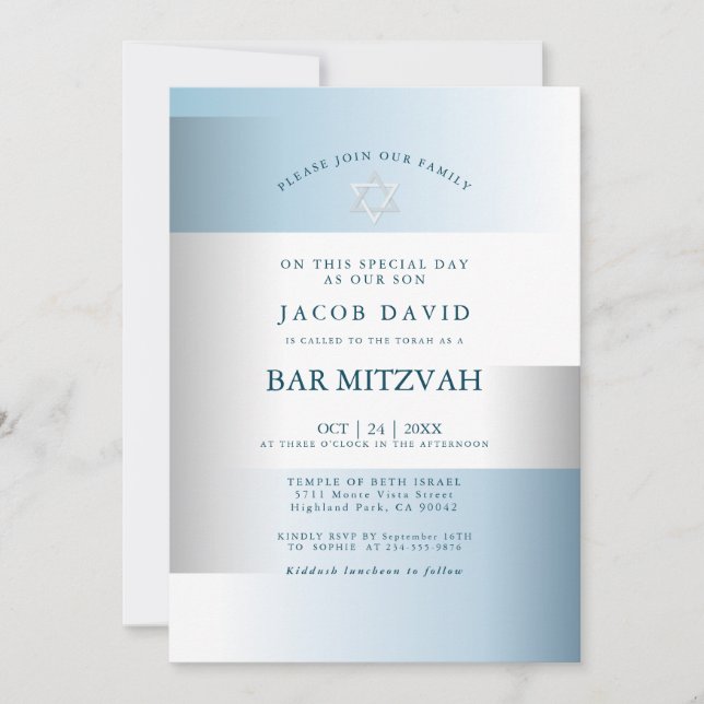 Bar Mitzvah | Modern Gradient Dusty Blue Geometric (Front)