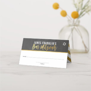 BAR MITZVAH modern grey chalkboard gold writing Place Card