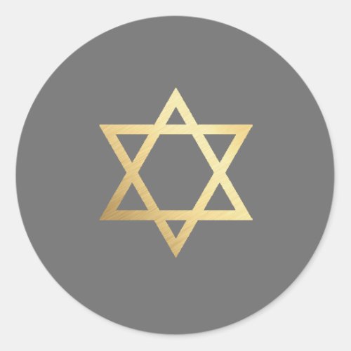 BAR MITZVAH modern grey gray gold star of david Classic Round Sticker