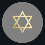 BAR MITZVAH modern grey gray gold star of david Classic Round Sticker<br><div class="desc">*** NOTE - THE SHINY GOLD FOIL EFFECT IS A PRINTED PICTURE *** - - - - - - - - - - - - - - - - - - - - - - - - - - - - - - - - - - - - - -...</div>
