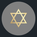 BAR MITZVAH modern grey gray gold star of david Classic Round Sticker<br><div class="desc">*** NOTE - THE SHINY GOLD FOIL EFFECT IS A PRINTED PICTURE *** - - - - - - - - - - - - - - - - - - - - - - - - - - - - - - - - - - - - - -...</div>
