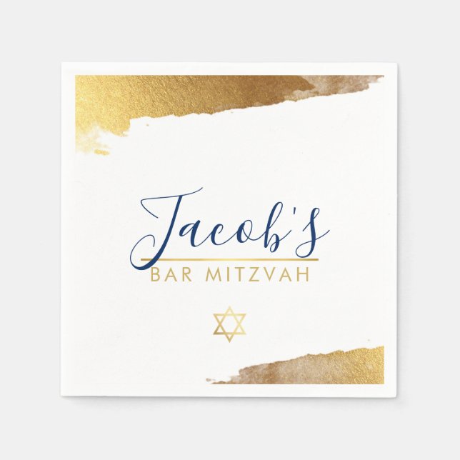 BAR MITZVAH modern luxe gilded gold navy blue Napkins (Front)