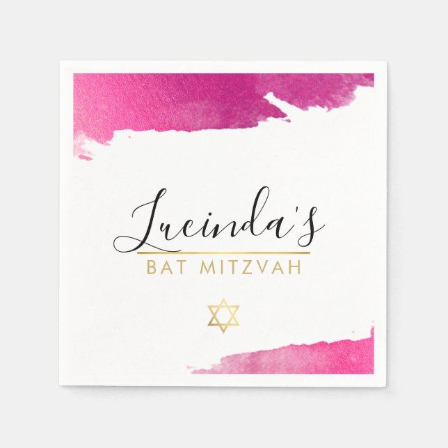 BAR MITZVAH modern luxe gilded gold pink black Paper Napkins (Front)
