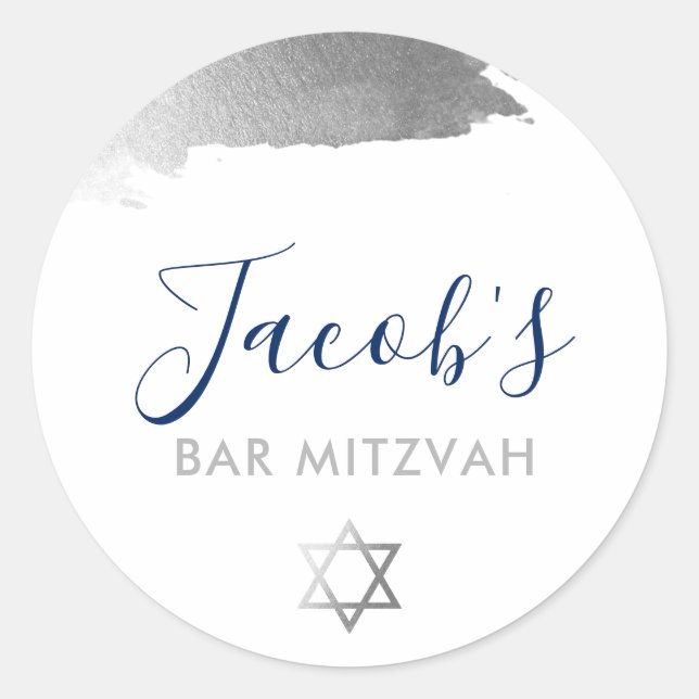 BAR MITZVAH modern luxe gilded silver navy blue Classic Round Sticker (Front)