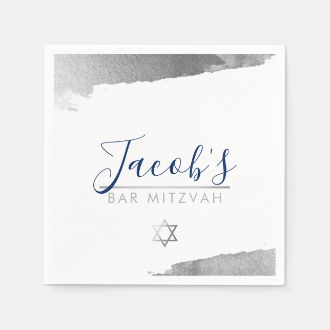 BAR MITZVAH modern luxe gilded silver navy blue Napkins (Front)