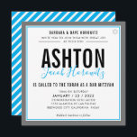 BAR MITZVAH modern masculine aqua gray sport Invitation<br><div class="desc">by kat massard >>> kat@simplysweetPAPERIE.com <<< CONTACT ME for custom wording or to add any lines in Hebrew Love the design, but would like to see some changes - another color scheme, product, add a photo or adapted for a different occasion - no worries simply contact me - I am...</div>