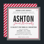 BAR MITZVAH modern masculine red black sport Invit Invitation<br><div class="desc">by kat massard >>> kat@simplysweetPAPERIE.com <<< CONTACT ME for custom wording or to add any lines in Hebrew Love the design, but would like to see some changes - another color scheme, product, add a photo or adapted for a different occasion - no worries simply contact me - I am...</div>