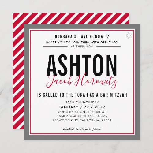 BAR MITZVAH modern masculine red black sport Invit Invitation