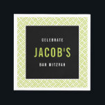 BAR MITZVAH modern metal grid lime black Napkins<br><div class="desc">by kat massard >>> WWW.SIMPLYSWEETPAPERIE.COM <<<</div>