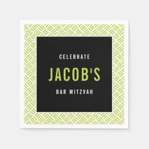 BAR MITZVAH modern metal grid lime black Napkins