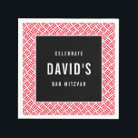 BAR MITZVAH modern metal grid red black Napkins<br><div class="desc">by kat massard >>> WWW.SIMPLYSWEETPAPERIE.COM <<<</div>