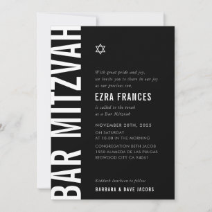 BAR MITZVAH modern minimal bold boy black white Invitation