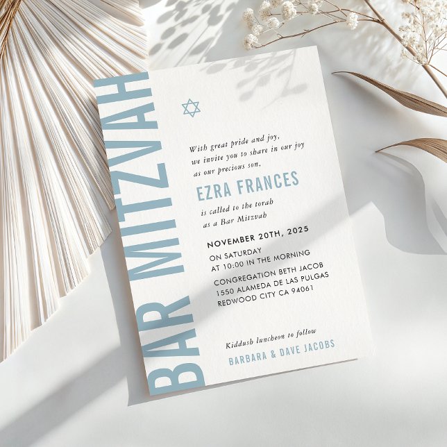 BAR MITZVAH modern minimal bold boy dusty blue Invitation (Creator Uploaded)
