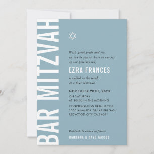 BAR MITZVAH modern minimal bold boy dusty blue Invitation