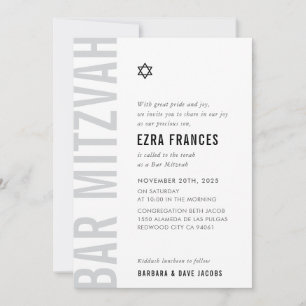 BAR MITZVAH modern minimal bold boy monochromatic Invitation