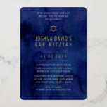 BAR MITZVAH modern minimal dark blue watercolor Foil Invitation<br><div class="desc">by kat massard
Modern invitation with "shiny gold foil" for your child's MITZVAH celebration.
Easy to update the template yourself
Email me for matching items and alternate colour schemes - kat@simplysweetpaperie.com</div>