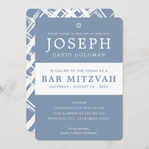 BAR MITZVAH modern minimal stylish blue white Invitation