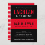 BAR MITZVAH modern minimal typography black red Invitation<br><div class="desc">by kat massard >>> WWW.SIMPLYSWEETPAPERIE.COM <<< CONTACT ME for custom wording or to add any lines in Hebrew Love the design, but would like to see some changes - another color scheme, product, add a photo or adapted for a different occasion - no worries simply contact me - I am...</div>
