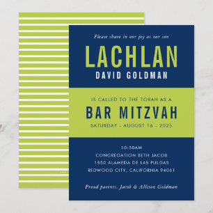 BAR MITZVAH modern minimal typography blue lime Invitation
