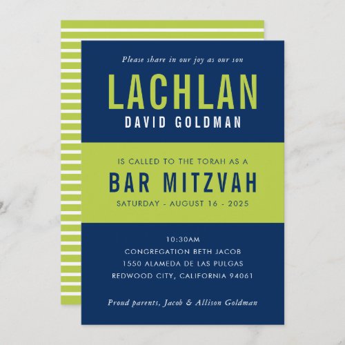 BAR MITZVAH modern minimal typography blue lime Invitation