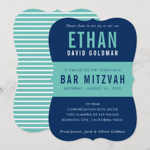 BAR MITZVAH modern minimal typography blue mint Invitation