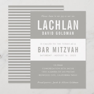 BAR MITZVAH modern minimal typography gray white Invitation