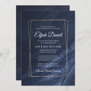 Bar Mitzvah Modern Monogram Gold Frame Invitation