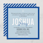 BAR MITZVAH modern name duck egg royal blue Invitation<br><div class="desc">by kat massard >>> kat@simplysweetPAPERIE.com <<< CONTACT ME for custom wording or to add any lines in Hebrew Love the design, but would like to see some changes - another color scheme, product, add a photo or adapted for a different occasion - no worries simply contact me - I am...</div>
