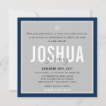 BAR MITZVAH modern name gray dark navy blue Invitation<br><div class="desc">by kat massard >>> kat@simplysweetPAPERIE.com <<< CONTACT ME for custom wording or to add any lines in Hebrew Love the design, but would like to see some changes - another color scheme, product, add a photo or adapted for a different occasion - no worries simply contact me - I am...</div>