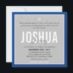 BAR MITZVAH modern name gray royal blue Invitation<br><div class="desc">by kat massard >>> kat@simplysweetPAPERIE.com <<< CONTACT ME for custom wording or to add any lines in Hebrew Love the design, but would like to see some changes - another color scheme, product, add a photo or adapted for a different occasion - no worries simply contact me - I am...</div>