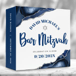 Bar Mitzvah Modern Navy Blue Agate Script Keepsake 3 Ring Binder<br><div class="desc">Let your favorite Bar Mitzvah be proud, rejoice and celebrate his milestone with this stunning keepsake scrapbook memory album. Navy blue script typography and a silver Star of David overlay a simple, white background with steel blue agate rocks accented with faux silver veins. Additional agate rocks and a silver Star...</div>