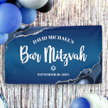 Bar Mitzvah Modern Navy Blue Ombre Agate Script Banner<br><div class="desc">Be proud, rejoice and showcase this milestone of your favorite Bar Mitzvah! Hang up this cool, unique, modern, personalized banner to add to his special day. White script typography and Star of David overlay a deep navy blue ombre background with steel blue agate accented with faux silver veins. Personalize the...</div>
