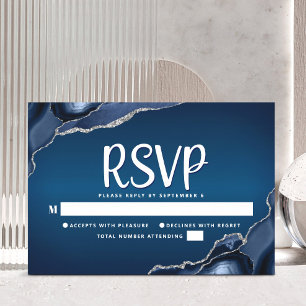 Bar Mitzvah Modern Navy Blue Ombre Agate Script RSVP Card