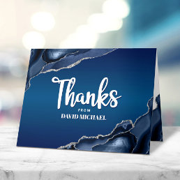 Bar Mitzvah Modern Navy Blue Ombre Agate Script  Thank You Card