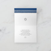 Bar Mitzvah Modern Navy Blue Silver Tallit Script  Thank You Card (Inside)