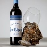 Bar Mitzvah Modern Navy Blue Silver Tallit Script  Wine Label<br><div class="desc">Be proud, rejoice and showcase this milestone of your favorite Bar Mitzvah! Use this cool, unique, modern, personalized wine label to add to his special day. Bold, navy blue script typography, a silver Star of David and a navy blue and silver glitter striped tallit inspired graphic overlay a simple, white...</div>