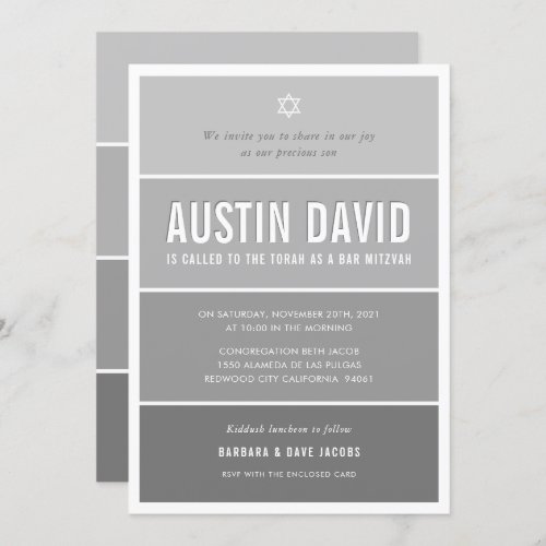 BAR MITZVAH modern ombre gradient medium gray grey Invitation