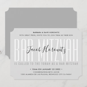 BAR MITZVAH modern overlay typography boy gray Invitation
