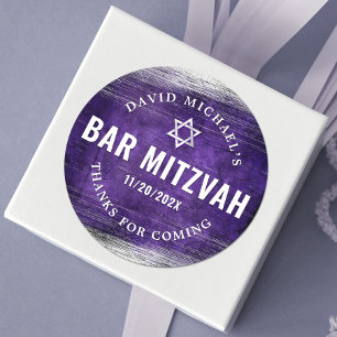 Bar Mitzvah Modern Purple Watercolor Silver Foil Classic Round Sticker