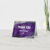 Bar Mitzvah Modern Purple Watercolor Silver Foil  Thank You Card (Front)