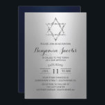 Bar Mitzvah Modern Silver & Blue Star of David Invitation<br><div class="desc">Bar Mitzvah Modern Silver & Blue Star of David Invitations.</div>