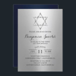 Bar Mitzvah Modern Silver & Blue Star of David Invitation<br><div class="desc">Bar Mitzvah Modern Silver & Blue Star of David Invitations.</div>